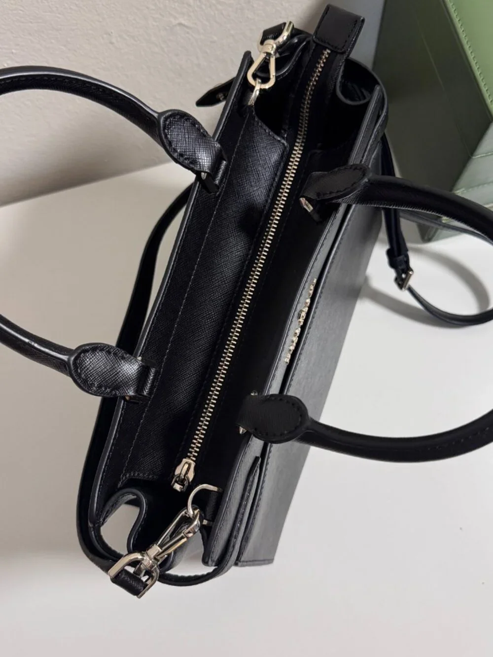 Kate Spade Black Saffiano Leather Satchel Crossbody Handbag with Strap